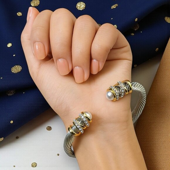 Vintage Elegant Cuff Bracelet Gold Plated Cable Stainless Steel Bangle - Picture 5 of 11